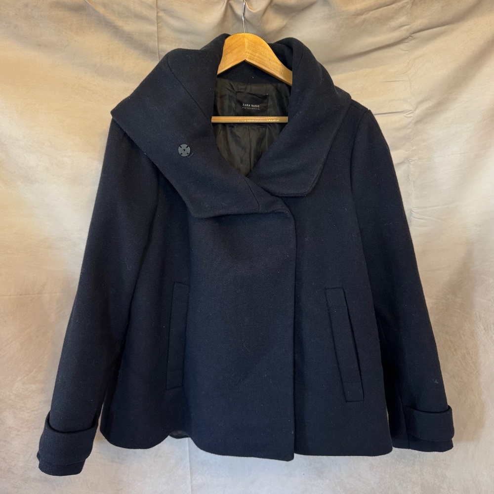 Zara Cropped Wool Coat / Jacket Navy XL